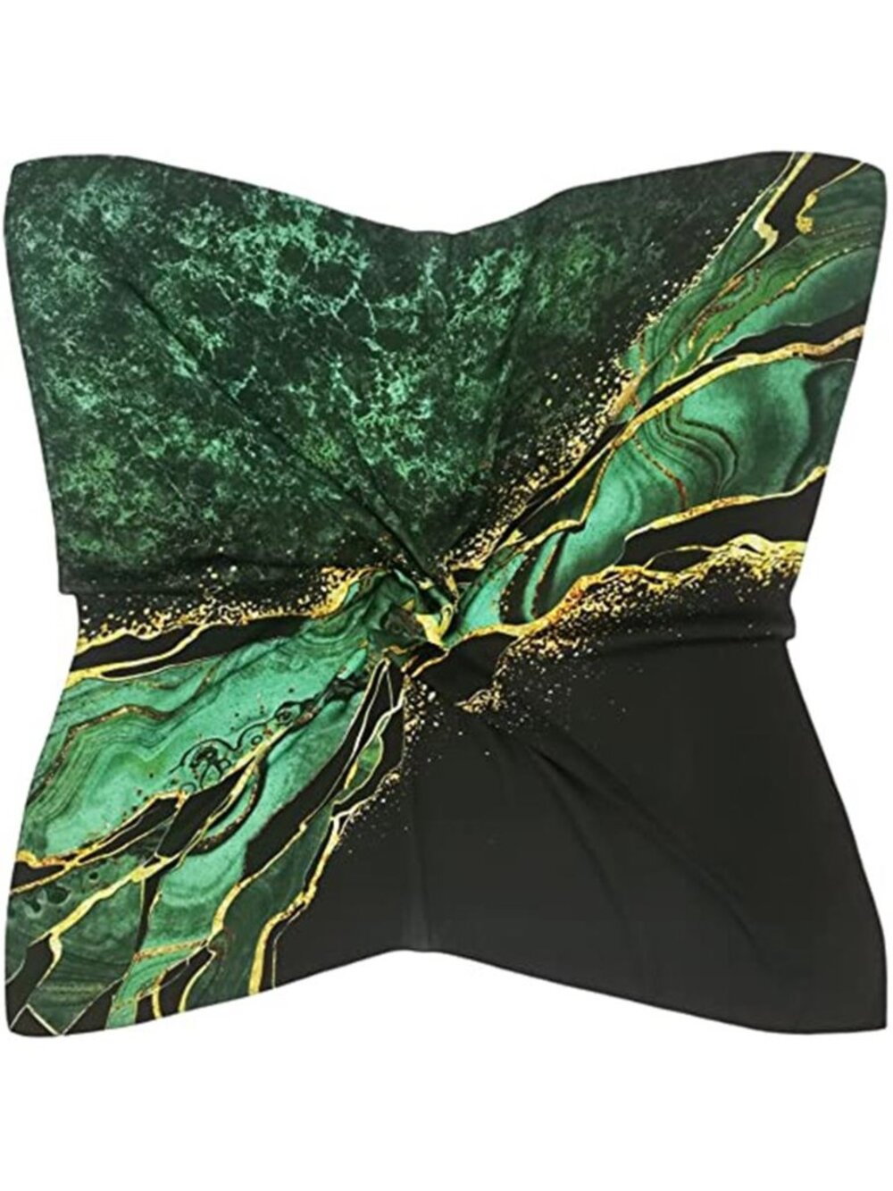 Green Marble Print 35" Square Satin Scarf Polyester Silk Feel Hair Head Wrap